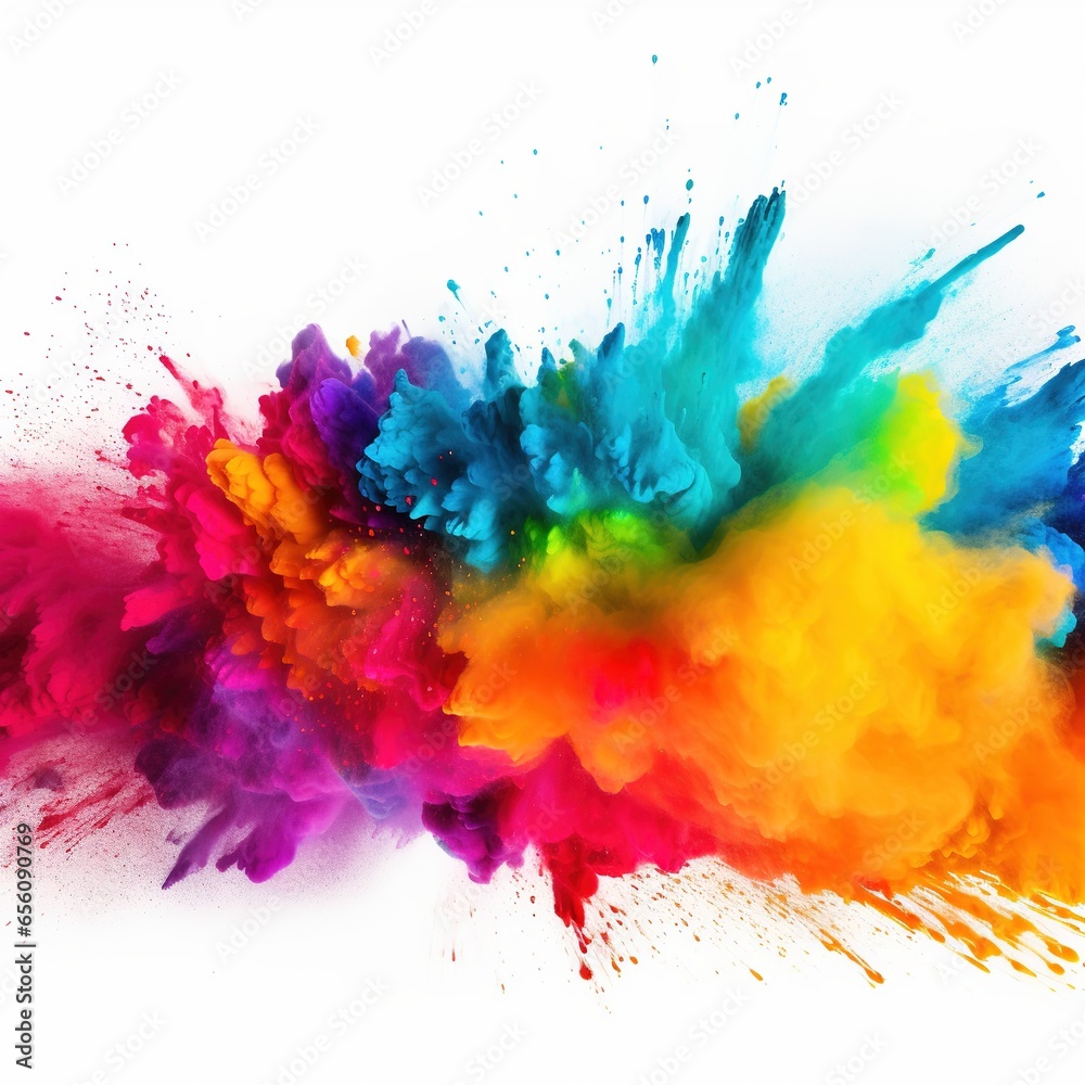 colorful rainbow holi paint color powder explosion garland banner isolated panorama background