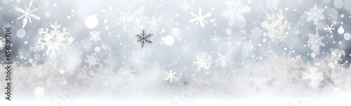 Abstract winter snow with white snowflakes confetti and bokeh. Festive minimal wide background. © Premium_art