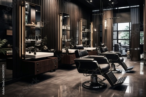 Luxurious view of a luxurious hair salon Modern Barbar Shop Interior Generative Ai