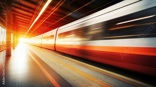 High speed passenger train in motion - long exposure - Generative AI