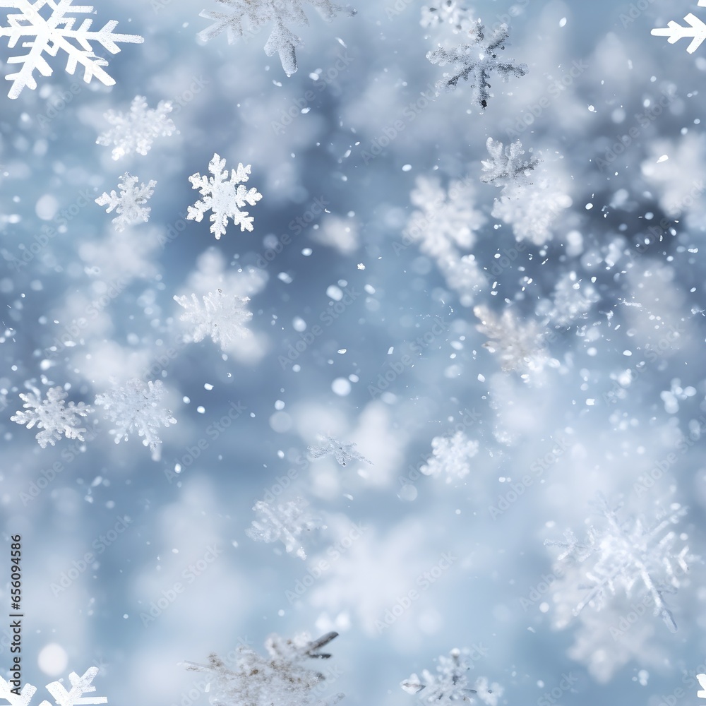 White realistic snowflakes, winter snow seamless pattern.