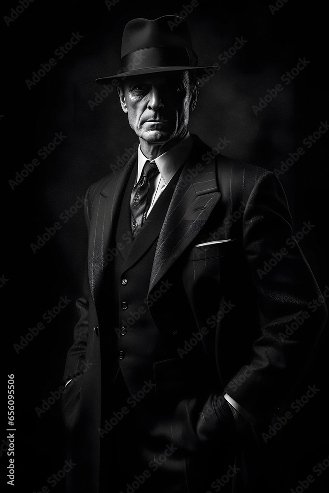 Elegant Man in Studio Wearing Classic British or American Suit. Generative AI.