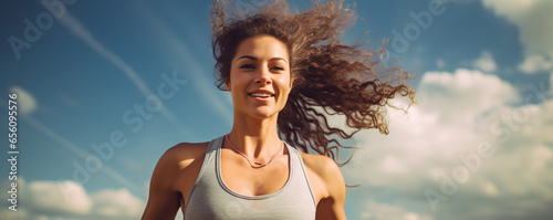 Happy athletic girl doing fitness outdoors