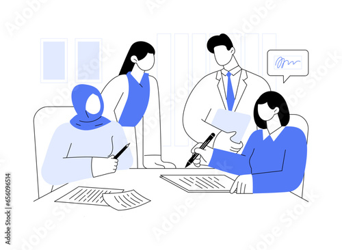 Signing contract abstract concept vector illustration.