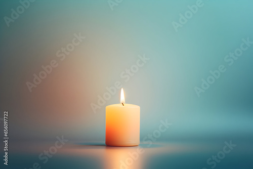 A single candle placed gently, hope symbol. Isolated Candle burning on solid background