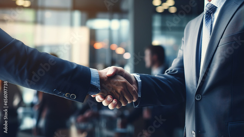 Two businessmen shake hands while making a deal. Ai generative. photo