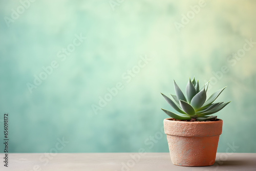 A potted succulent plant , natural greenery and leafy texture background. Succulent plant in a plant on green background