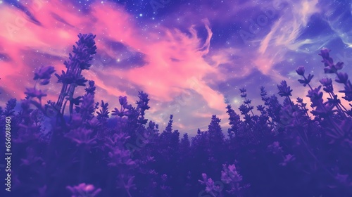 A digital artwork that blends a photograph of a field of lavender with a dreamy, ethereal filter. (Generative AI) 