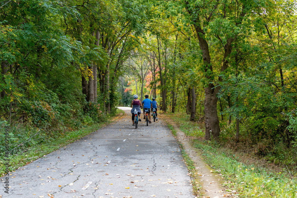 People On Bicycles Enjoying A Fall Day On The Fox River Trail Near De Pere, Wisconsin