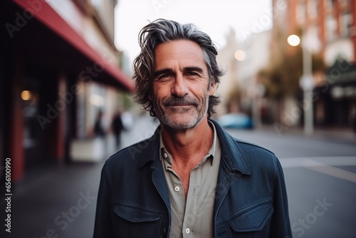 Portrait of handsome middle-aged man in a city street. © Loli