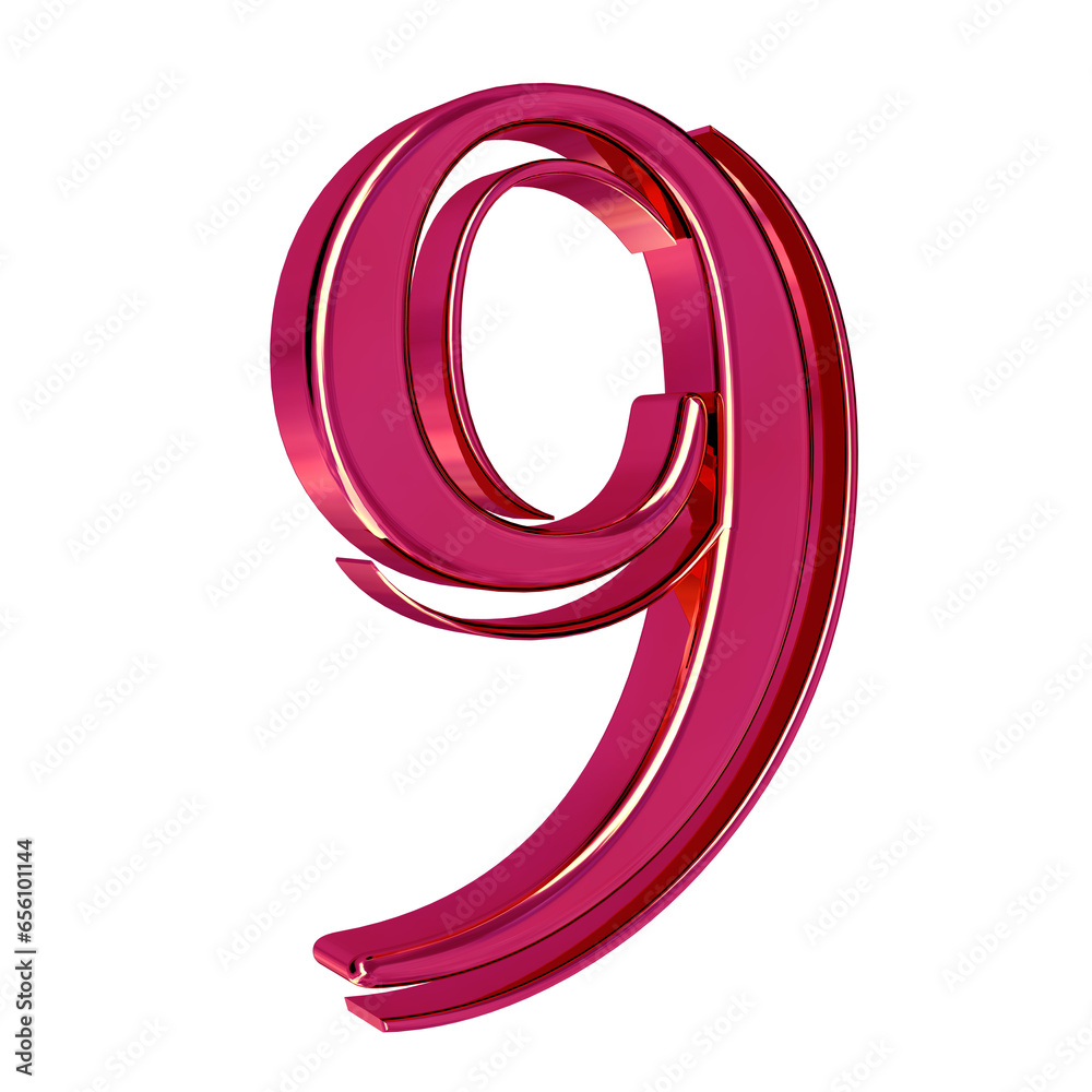 Pink symbol view from left. number 9 Pink symbol view from left. number 9