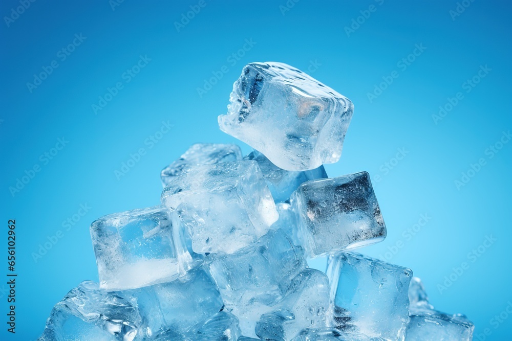 ice cubes on a blue background, ice cubes isolated on blue color background ice cubes on a blue background, ice cubes isolated on blue color background