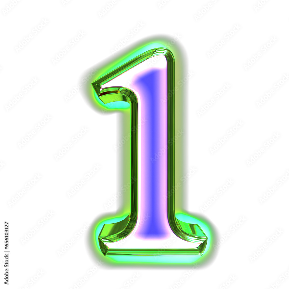 Blue symbol in a green frame with glow. number 1