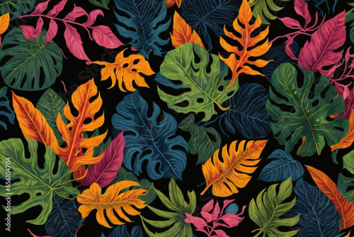 seamless pattern with Tropical leaves,Generative IA