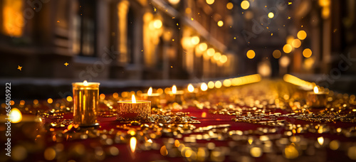 Diwali candle background. festival of lights, bokeh candle flame. Hindu festival of lights celebration