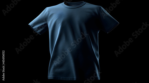 Blue t-shirt mockup on black background with copyspace, Flat lay, top view, for print, product presentation, product display