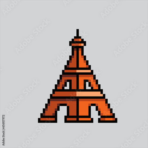 Pixel art illustration Eiffel. Pixelated Eiffel Tower. Eiffel Tower landmark icon pixelated for the pixel art game and icon for website and video game. old school retro.