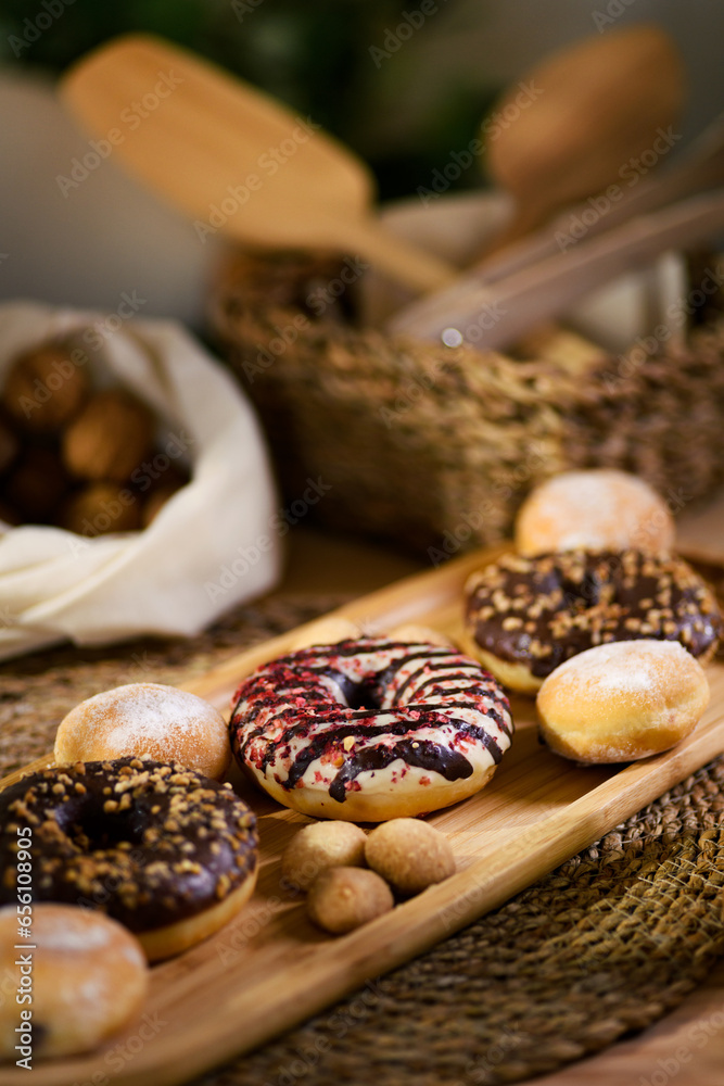 Donuts and Cookies with Background Nuts