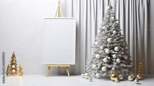 Cavalete branco com decoração de Natal como modelo de maquete