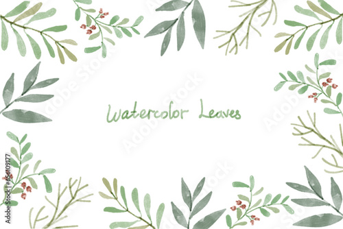 background with green leaves. watercolor leaves frame. spring, summer background 