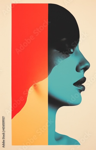 Retro poster of a woman's personality / face. Female personality and mental health. 