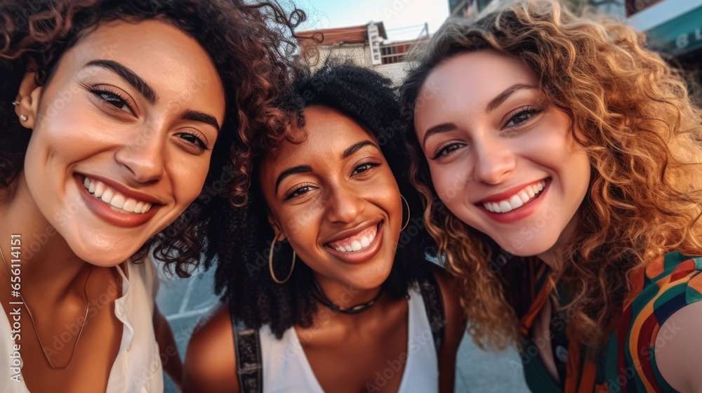 Fototapeta premium snapshot of a diverse group of friends,displaying a mix of races and ethnicities,radiating happiness