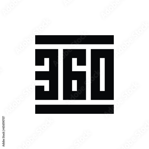 360 logo monogram vector illustration, square typography logo, black on white background