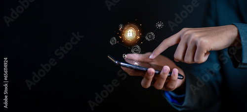 Smartphone password protection by artificial intelligence system, Ai Concept, Big Data.