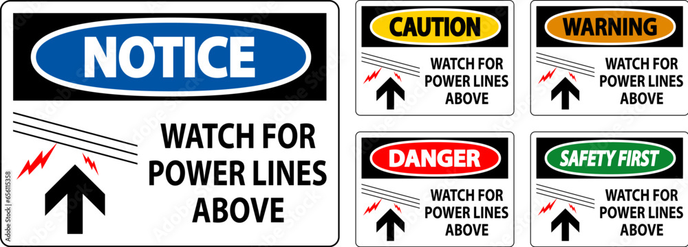 Naklejka premium Danger Sign Watch For Power Lines Above