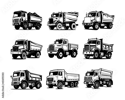 A set collection of dump truck vector illustrations