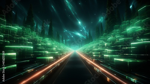 An abstract technology background with green tunnel. Generative AI.  © Elle Arden 