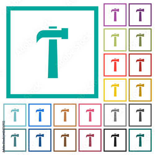 Old hammer flat color icons with quadrant frames