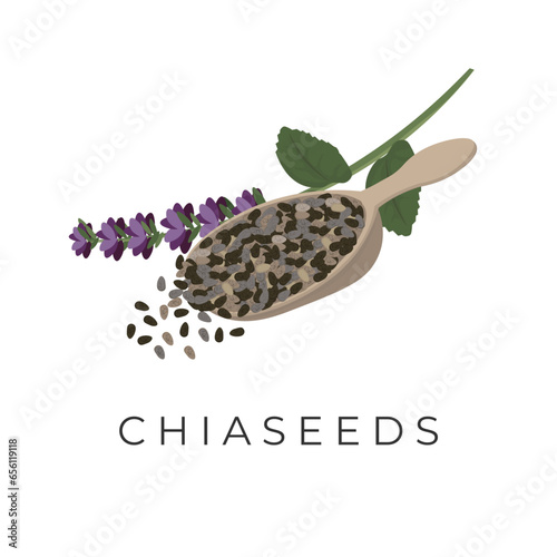 Chia Seeds Illustration Logo on a Wooden Spoon