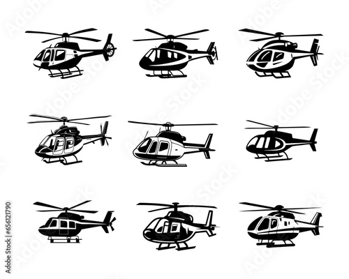A set collection of helicopter vector illustrations © Bagas