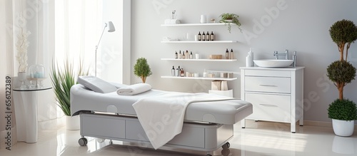 Modern methods for relaxing and caring for the skin using a body treatment machine in a white room with a cabinet found in cosmetology centers beauty clinics and salons
