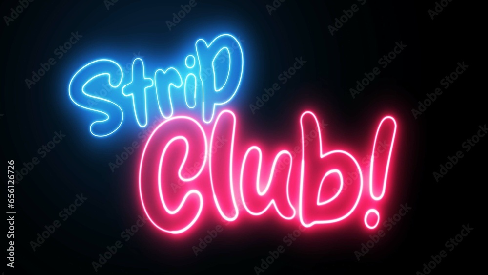 Obraz premium Strip Club word text font with neon light. Luminous and shimmering haze inside the letters of the text Strip Club. 