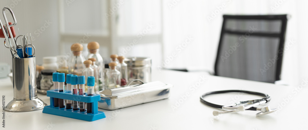 Doctor desk. The physician desktop workspace with relevant equipment. copy space background. Doctor desk. The physician desktop workspace with relevant equipment. copy space background.