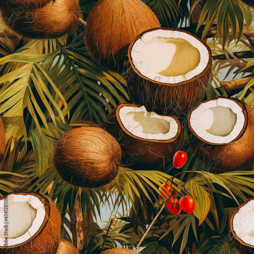 Oil painting coconut pattern
