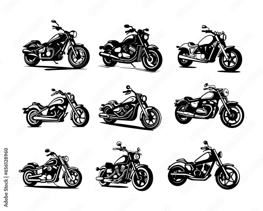 Obraz premium A set collection of cruiser motorbike vector illustrations