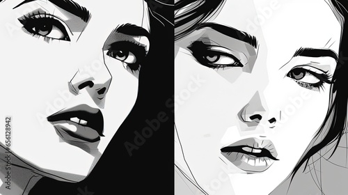 Portrait of a girl's face in black and white style. Fantasy concept , Illustration painting. © X-Poser