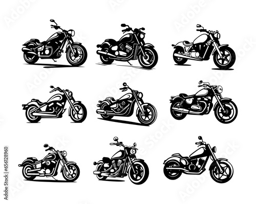 A set collection of cruiser motorbike vector illustrations