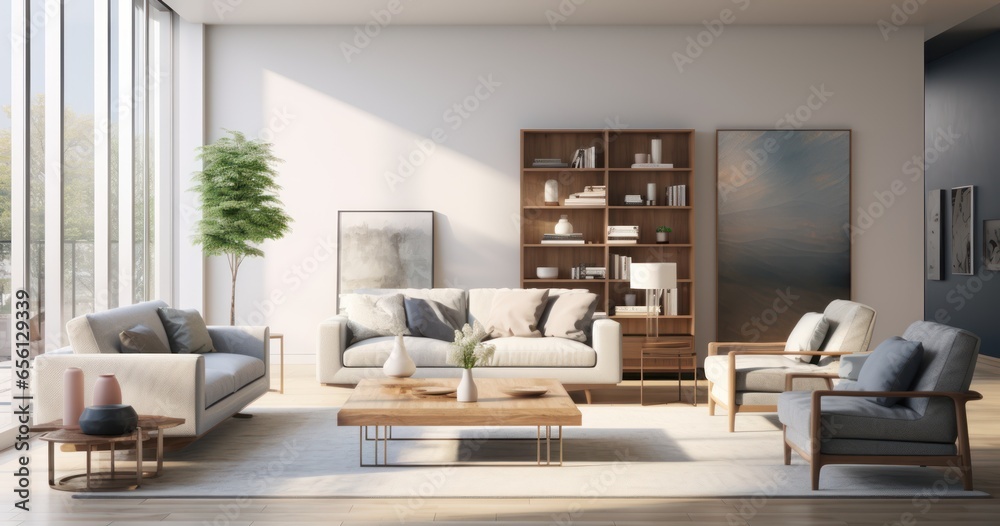 Living room seamlessly integrated with advanced smart tech Living room seamlessly integrated with advanced smart tech