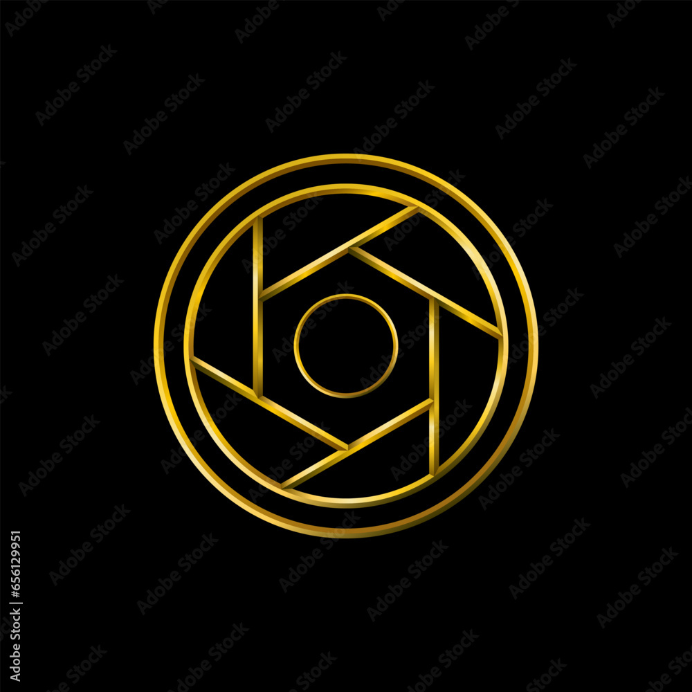 Camera Lens. Metallic golden symbols icons collection. Camera Lens. Metallic golden symbols icons collection.