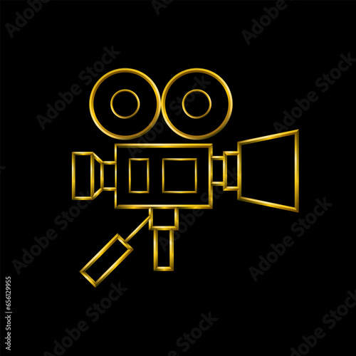 Hollywood professional camera. Metallic golden symbols icons collection.