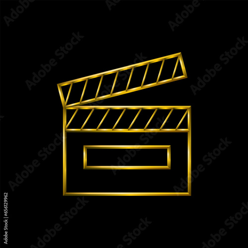 Movie scene clapper board. Metallic golden symbols icons collection.