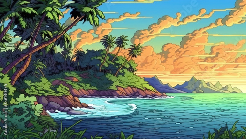 Remote island getaway. Fantasy concept , Illustration painting.