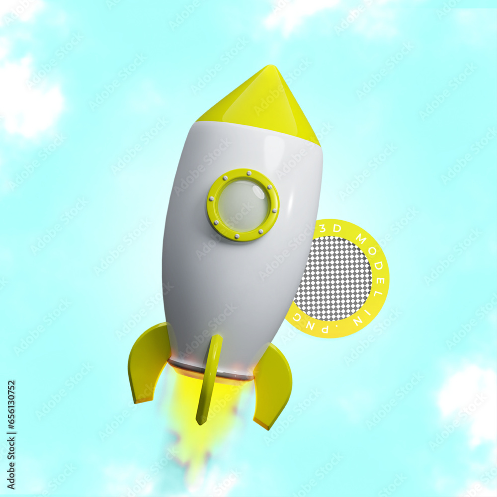 FOGUETE EM 3D EM PNG AMARELO COM CHAMAS