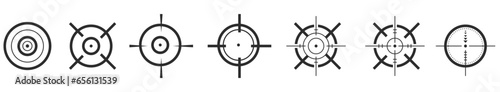 Creative vector illustration of crosshairs icon set isolated on transparent background. Art design. Target aim and aiming to bullseye signs symbol. Abstract concept graphic games shooters element.

