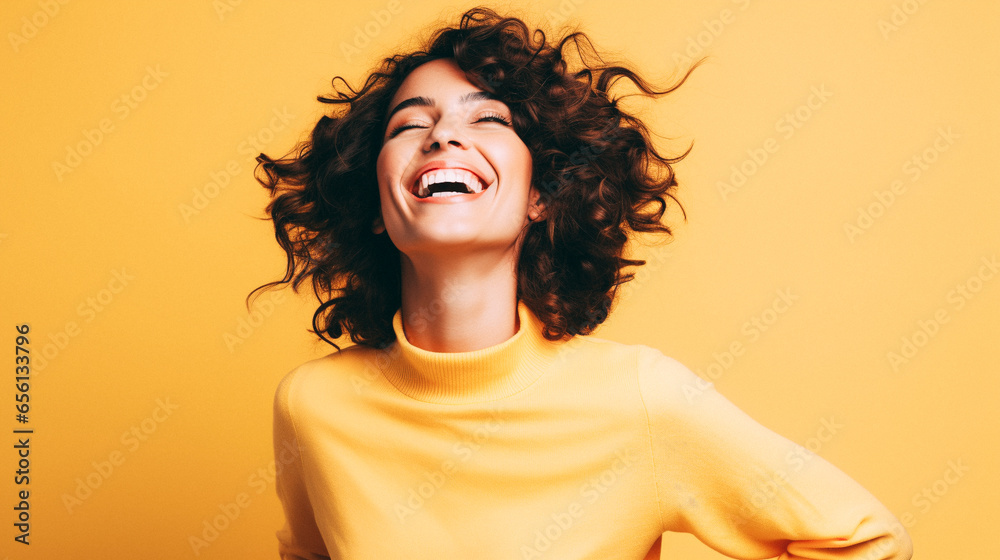 Happy woman dancing isolated on pastel studio background Happy woman dancing isolated on pastel studio background