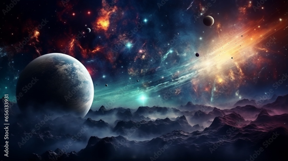 Fototapeta premium Planets and galaxy, science fiction wallpaper. Beauty of deep space